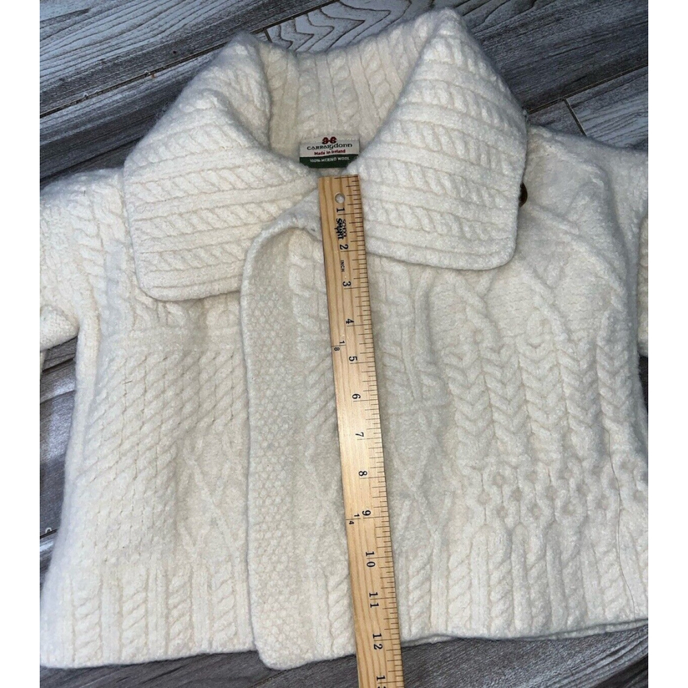 Carraig Donn Irish Wool Fisherman Cream Sweater Cardigan Kids Size M Cable Knit - Picture 7 of 10